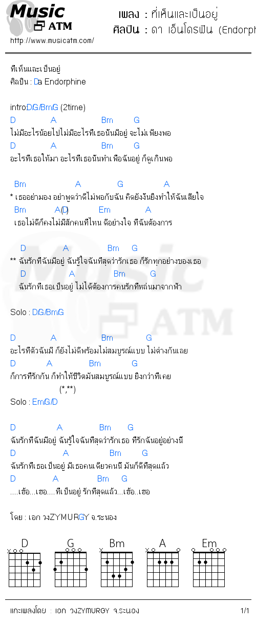 คอร์ดเพลง ที่เห็นและเป็นอยู่