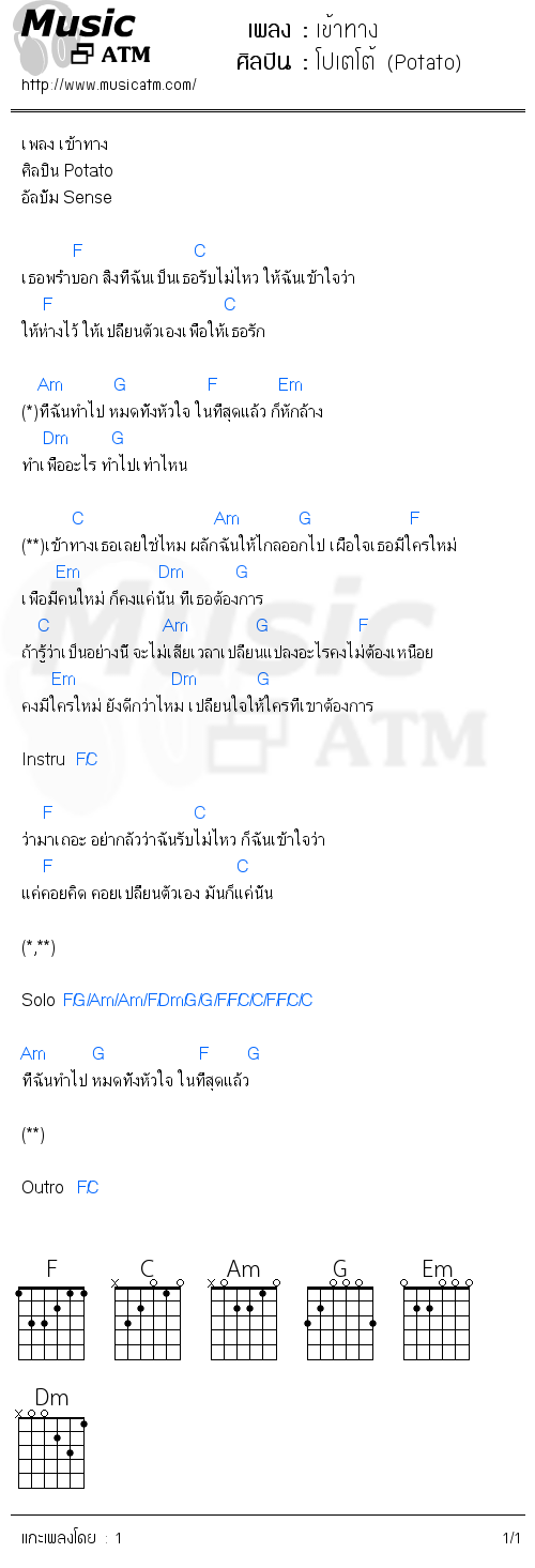 คอร์ดเพลง เข้าทาง