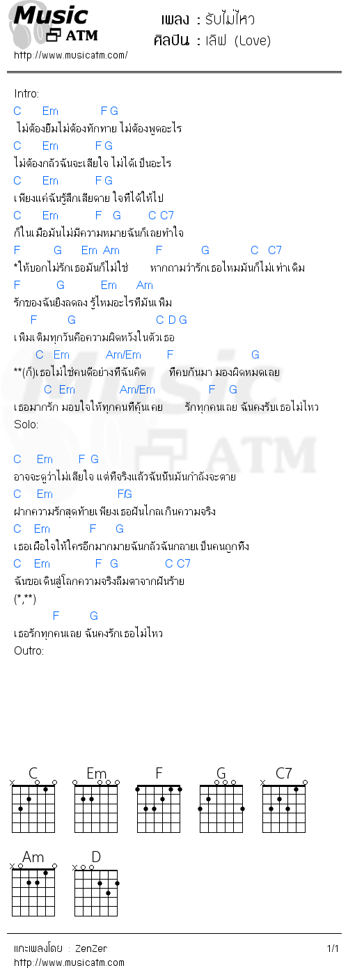 คอร์ดเพลง รับไม่ไหว