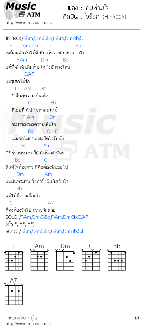 คอร์ดเพลง เกินห้ามใจ