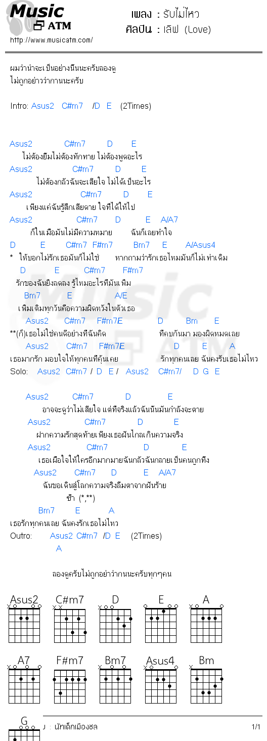 คอร์ดเพลง รับไม่ไหว