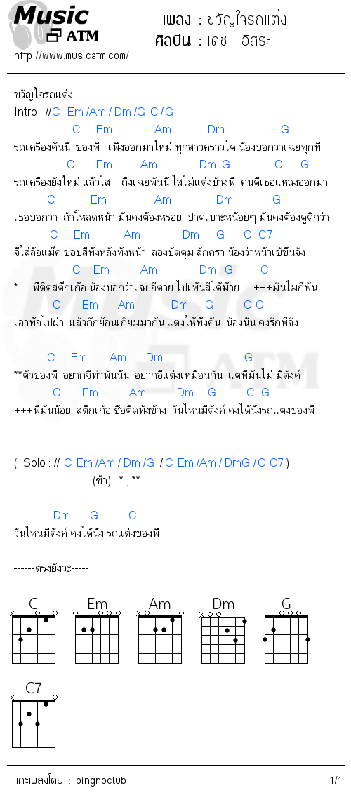 คอร์ดเพลง ขวัญใจรถแต่ง