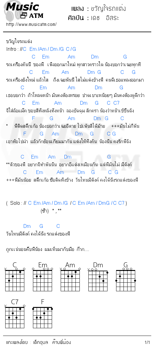 คอร์ดเพลง ขวัญใจรถแต่ง