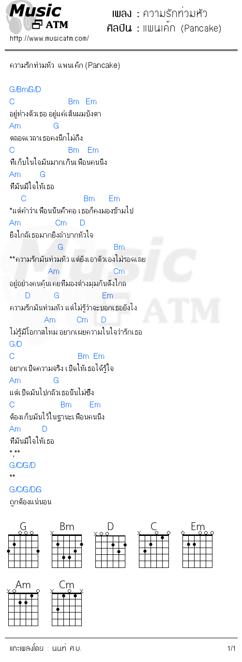 คอร์ดเพลง ความรักท่วมหัว