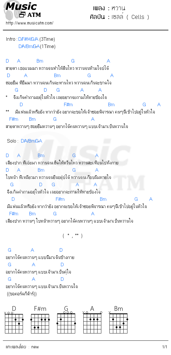 คอร์ดเพลง หวาน