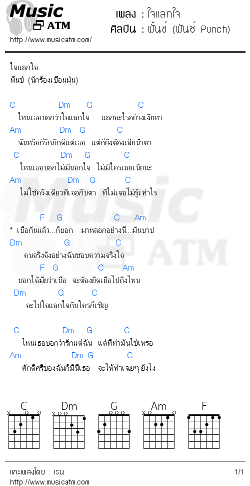 คอร์ดเพลง ใจแลกใจ