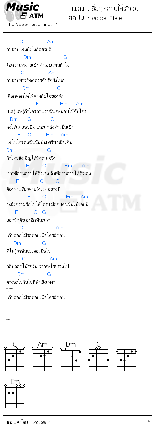 คอร์ดเพลง ซื้อกุหลาบให้ตัวเอง