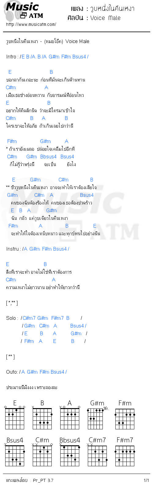 คอร์ดเพลง วูบหนึ่งในคืนเหงา