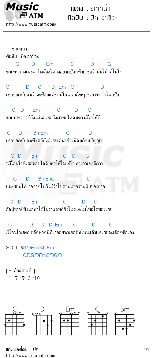 คอร์ดเพลง รถเทน่า