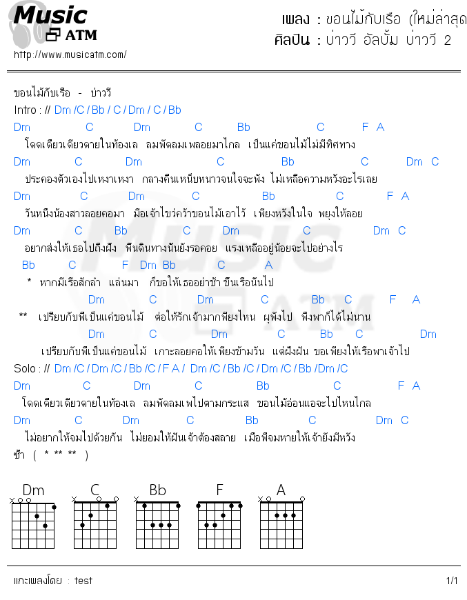 คอร์ดเพลง ขอนไม้กับเรือ (ใหม่ล่าสุด)