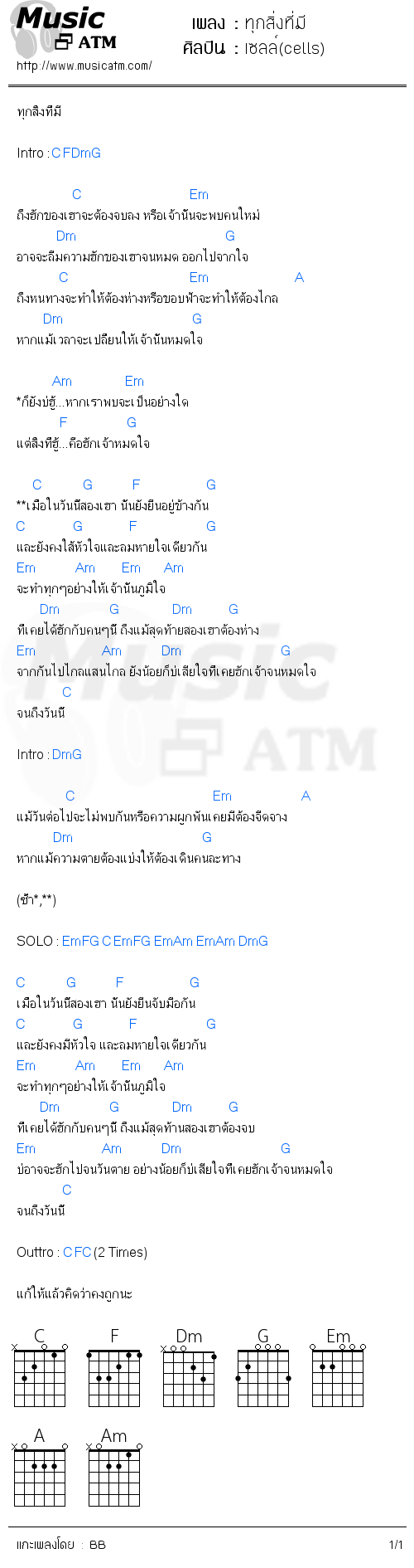 คอร์ดเพลง ทุกสิ่งที่มี