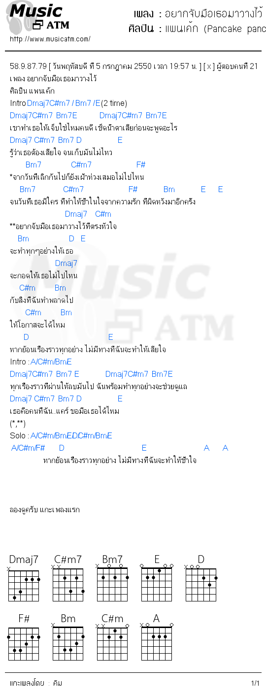 คอร์ดเพลง อยากจับมือเธอมาวางไว้