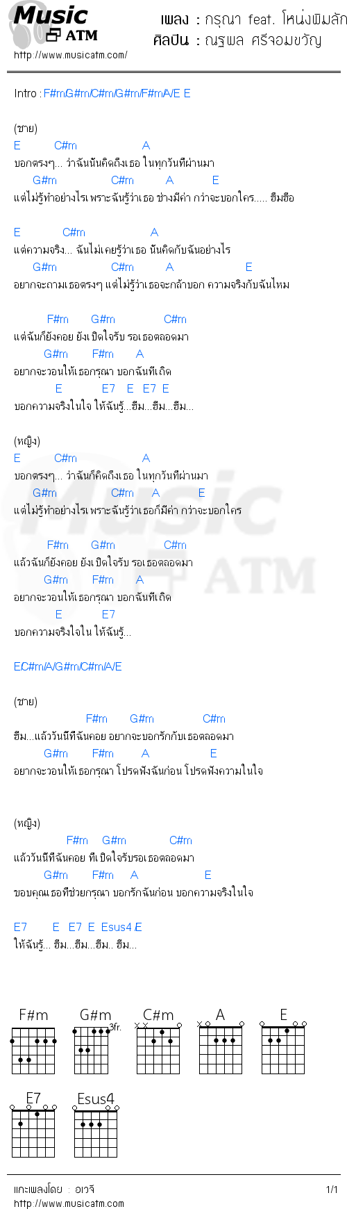 คอร์ดเพลง กรุณา feat. โหน่งพิมลักษณ์