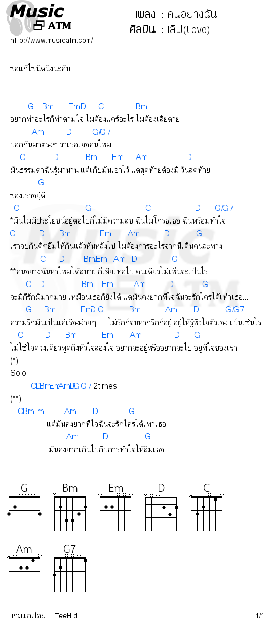 คอร์ดเพลง คนอย่างฉัน