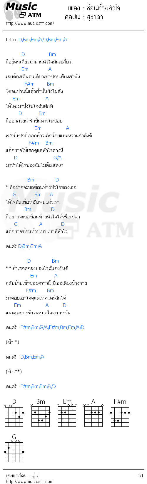 คอร์ดเพลง ซ้อนท้ายหัวใจ