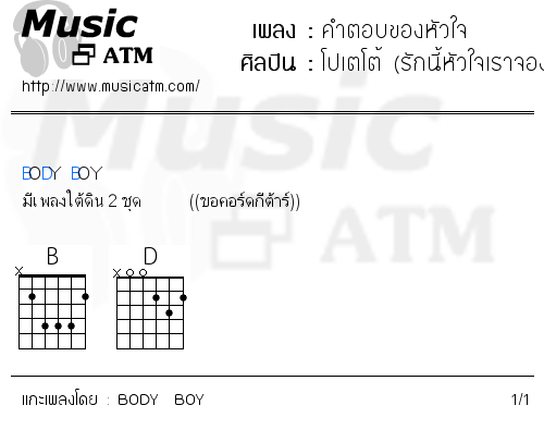คอร์ดเพลง คําตอบของหัวใจ