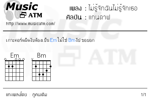 คอร์ดเพลง ไม่รู้จักฉันไม่รู้จักเธอ