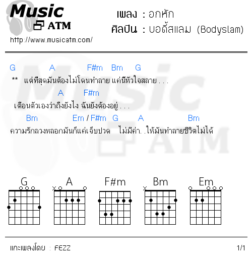 คอร์ดเพลง อกหัก