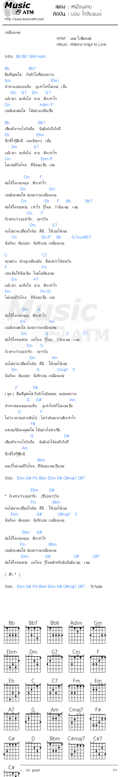 คอร์ดเพลง เหมือนเคย - บอย โกสิยพงษ์ | คอร์ดเพลงใหม่