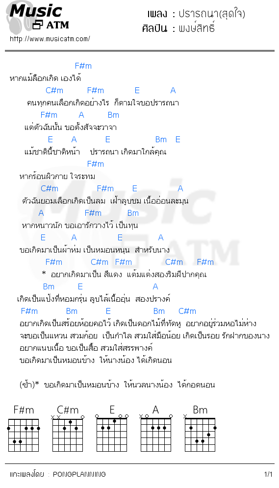 คอร์ดเพลง ปรารถนา(สุดใจ)