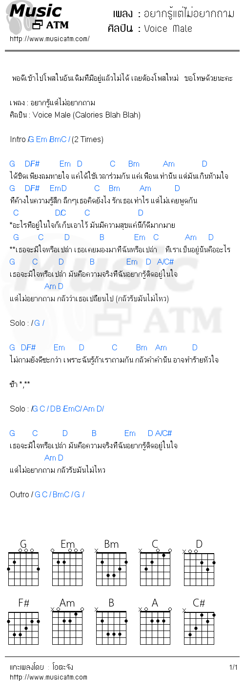 คอร์ดเพลง อยากรู้แต่ไม่อยากถาม