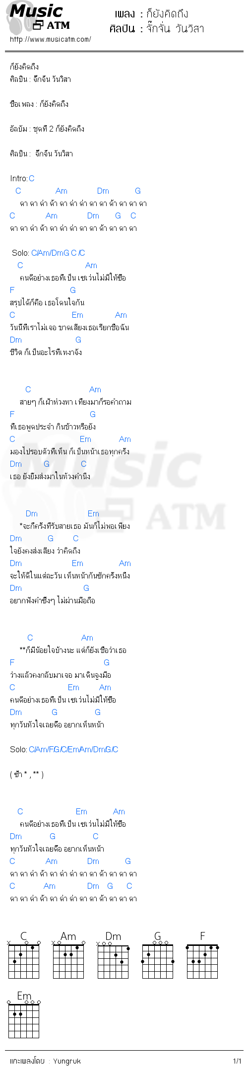 คอร์ดเพลง ก็ยังคิดถึง