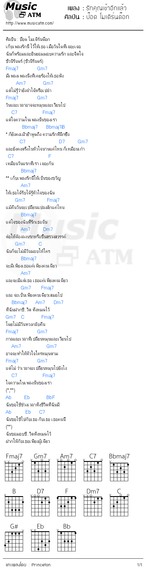 คอร์ดเพลง รักคุณเข้าอีกแล้ว