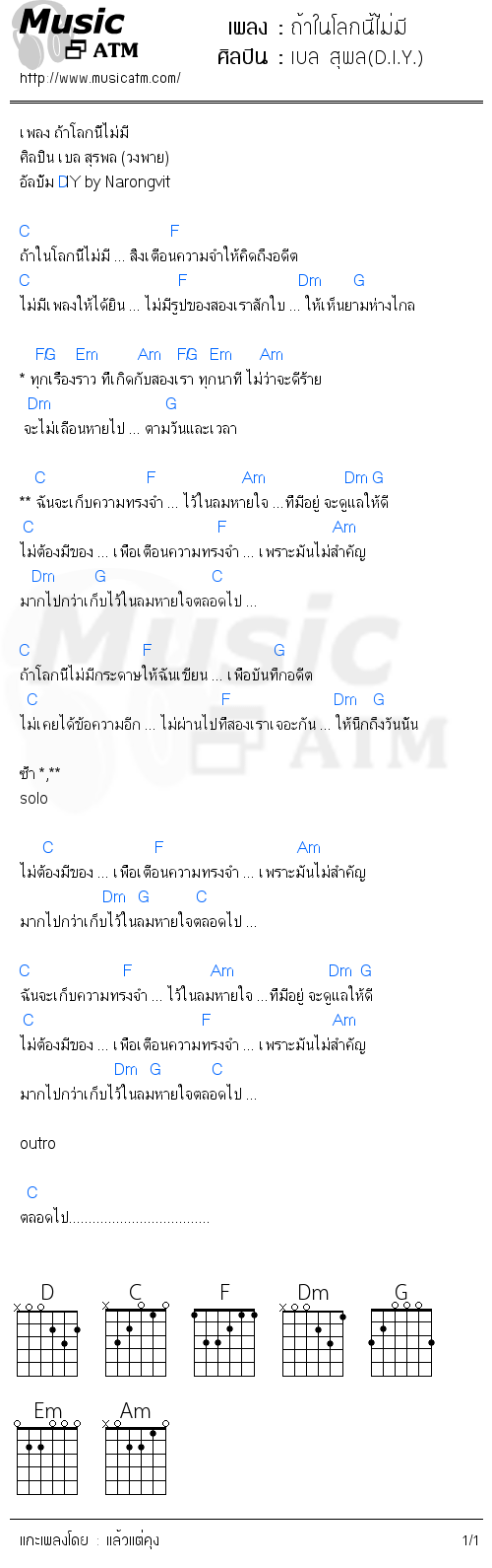 คอร์ดเพลง ถ้าในโลกนี้ไม่มี