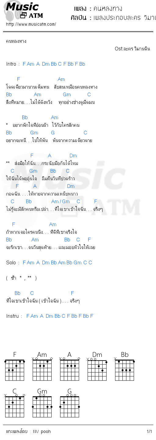 คอร์ดเพลง คนหลงทาง