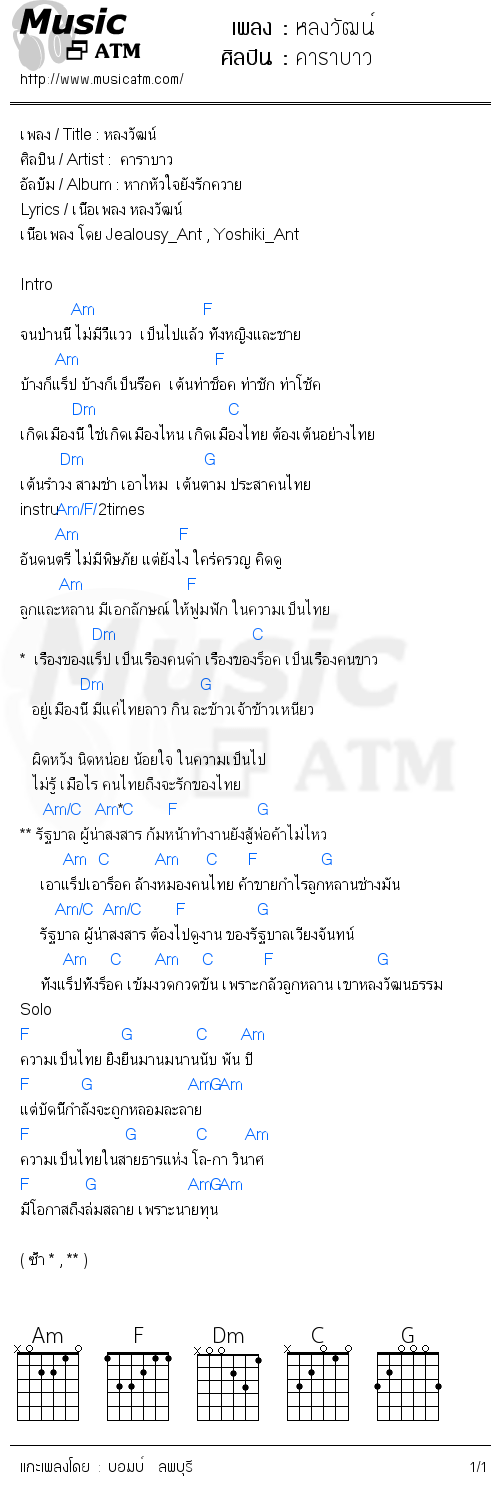 คอร์ดเพลง หลงวัฒน์