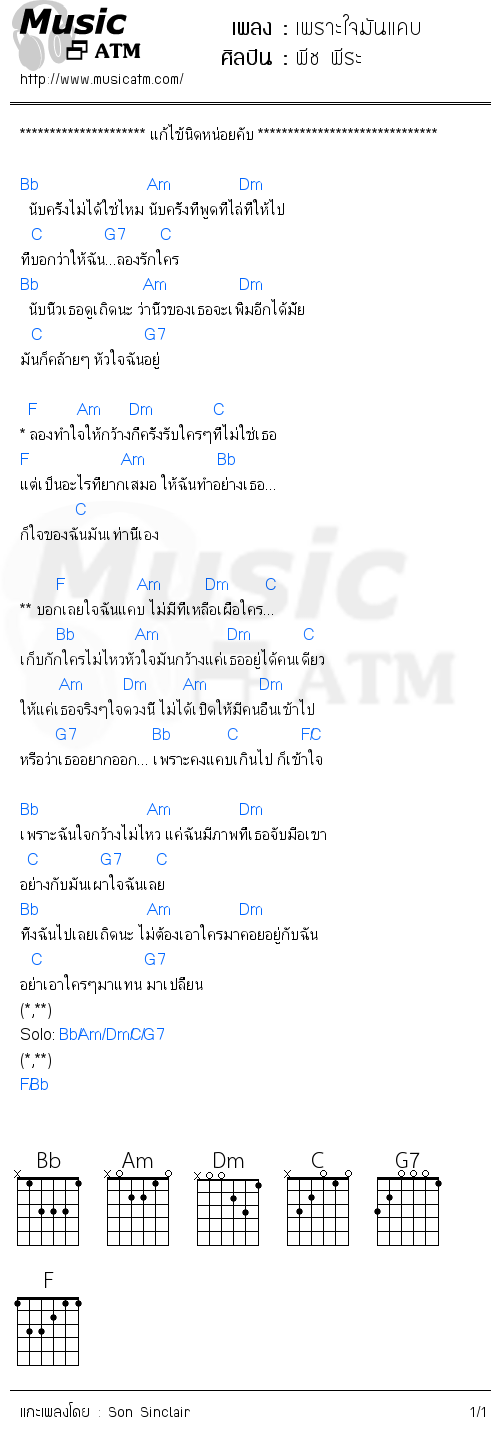 คอร์ดเพลง เพราะใจมันแคบ