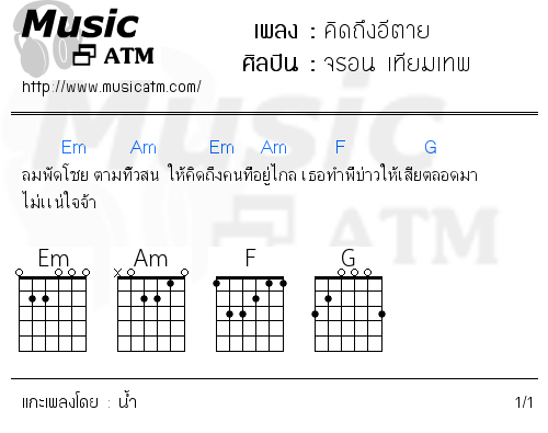 คอร์ดเพลง คิดถึงอีตาย