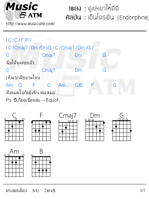 คอร์ดเพลง ดูแลเขาให้ดีดี