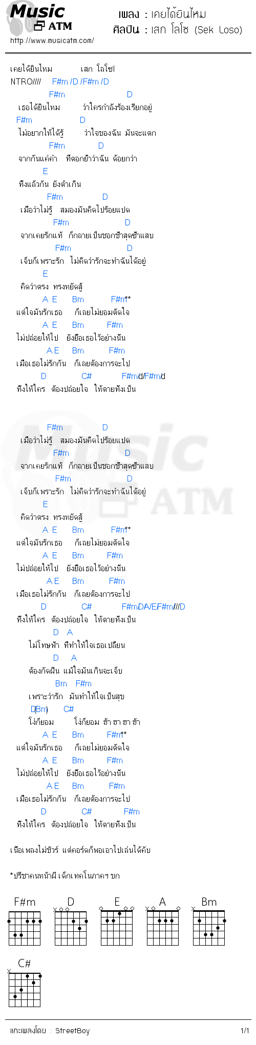 คอร์ดเพลง เคยได้ยินไหม