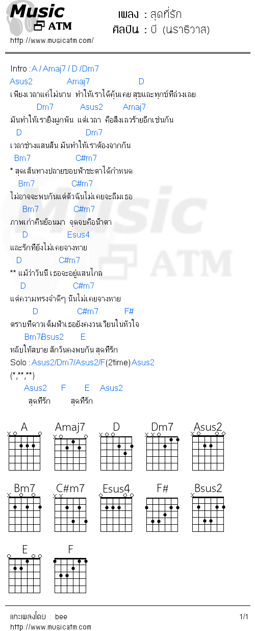 คอร์ดเพลง สุดที่รัก