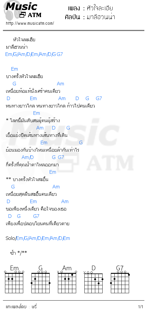 คอร์ดเพลง หัวใจละเฮีย