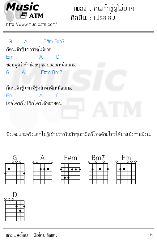 คอร์ดเพลง คนเจ้าชู้ดูไม่ยาก