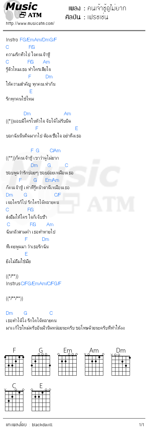 คอร์ดเพลง คนเจ้าชู้ดูไม่ยาก