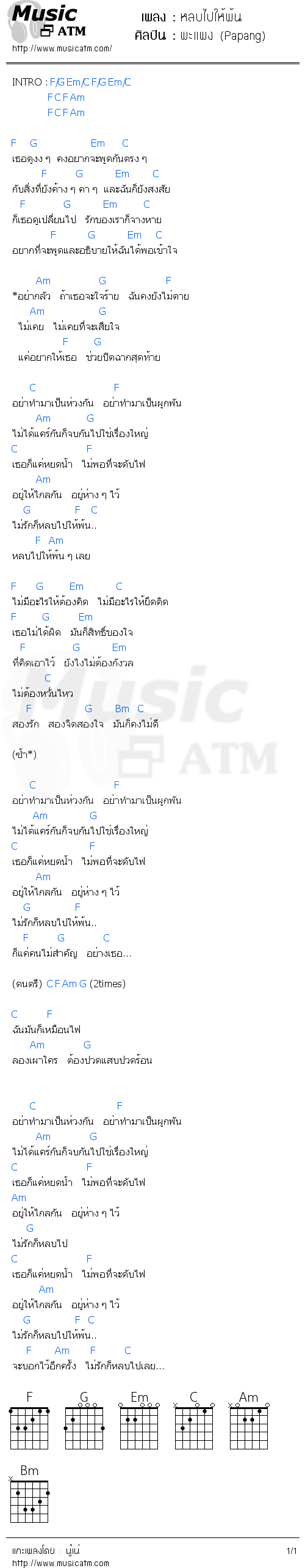 คอร์ดเพลง หลบไปให้พ้น - พะแพง (Papang) | คอร์ดเพลงใหม่