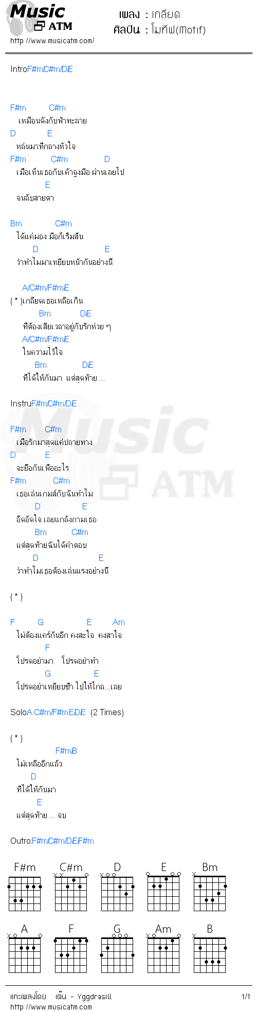 คอร์ดเพลง เกลียด