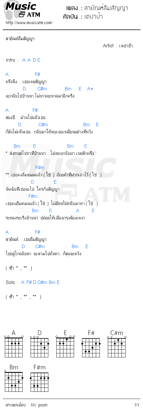 คอร์ดเพลง สายัณห์ลืมสัญญา