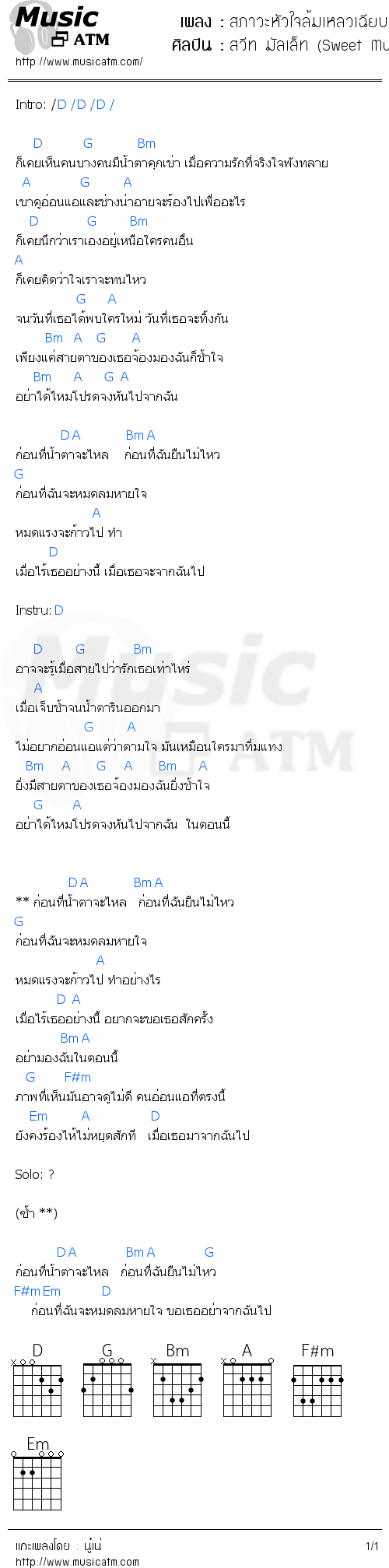 คอร์ดเพลง สภาวะหัวใจล้มเหลวเฉียบพลัน - สวีท มัลเล็ท (Sweet Mullet) | คอร์ดเพลงใหม่