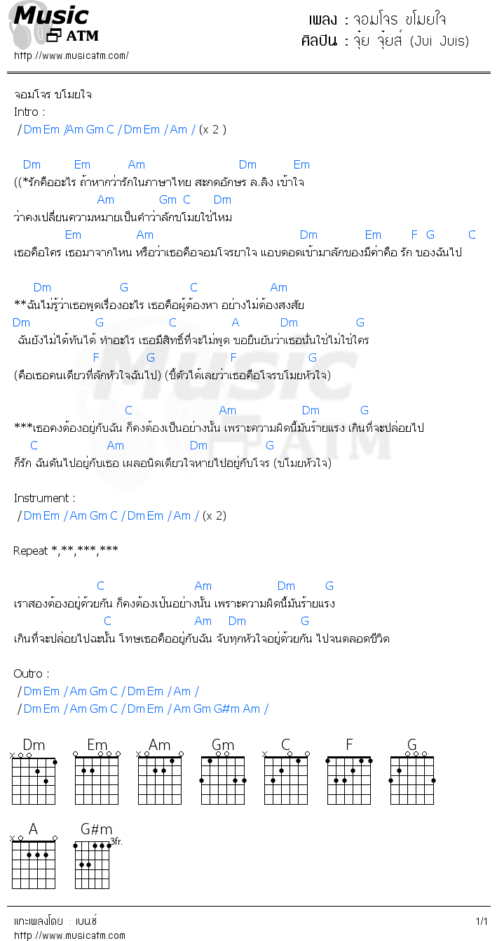 คอร์ดเพลง จอมโจร ขโมยใจ