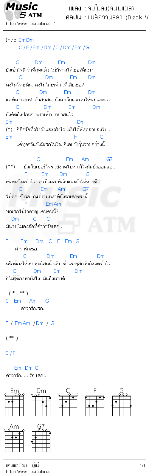 คอร์ดเพลง จบไม่ลง(คนมีแผล)