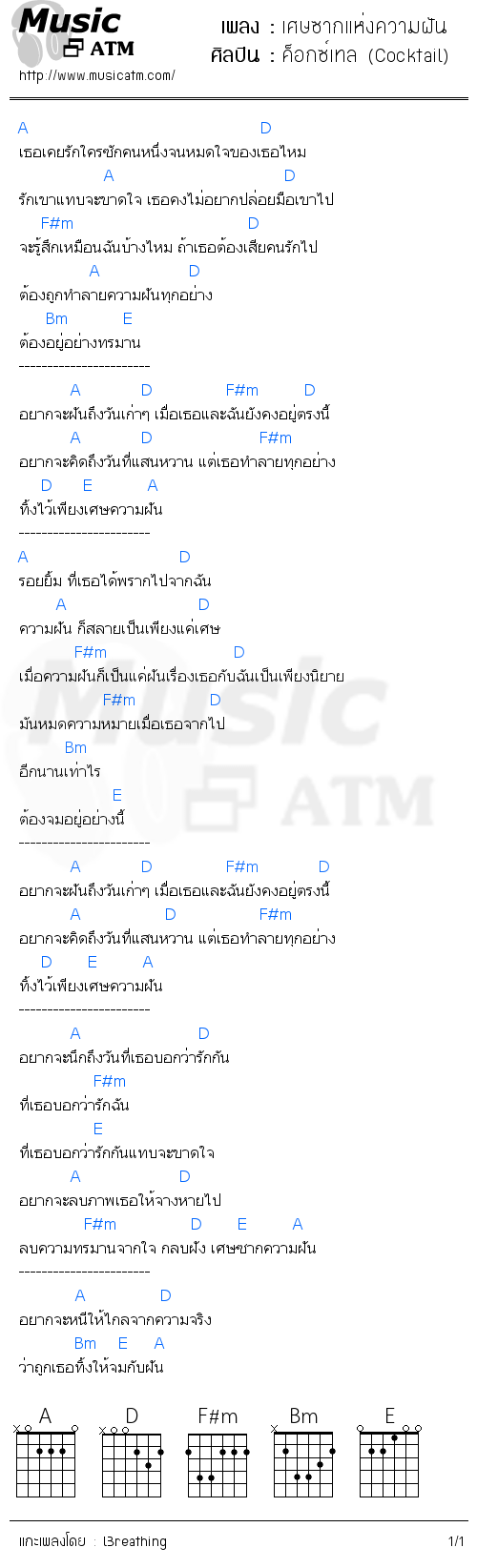 คอร์ดเพลง เศษซากแห่งความฝัน