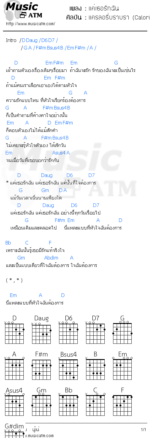 คอร์ดเพลง แค่เธอรักฉัน