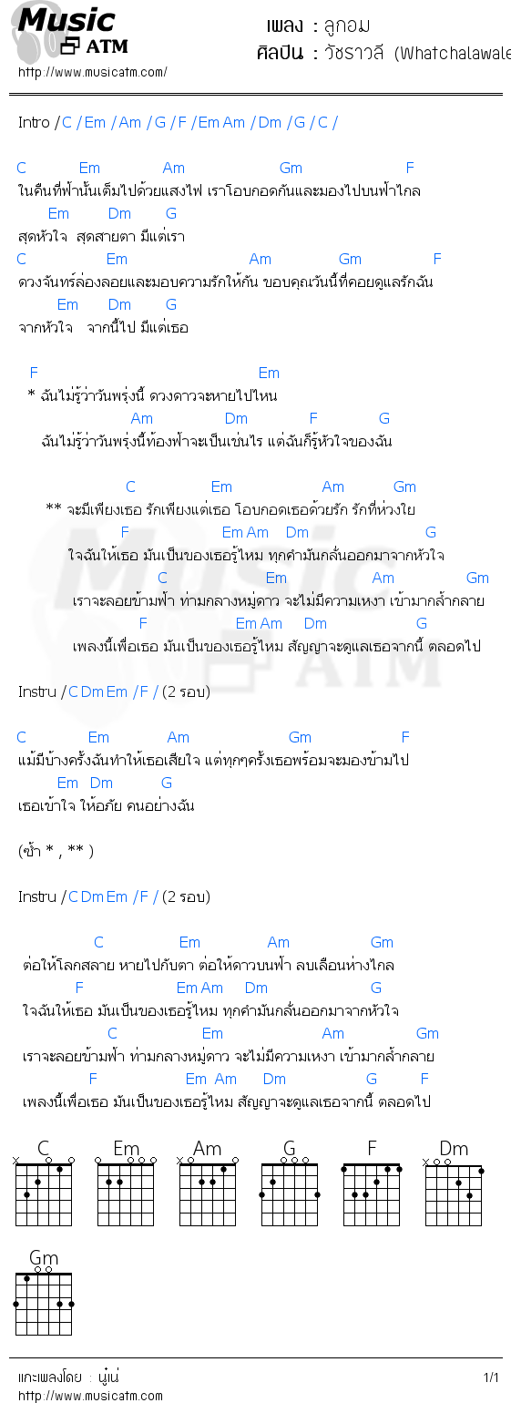 คอร์ดเพลง ลูกอม - วัชราวลี (Whatchalawalee) | คอร์ดเพลงใหม่