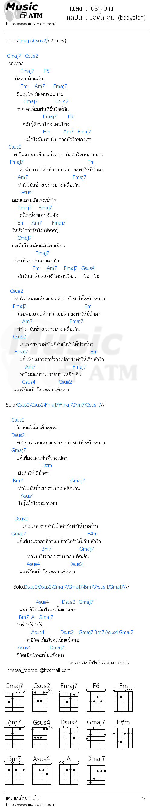 คอร์ดเพลง เปราะบาง - บอดี้สแลม (bodyslam) | คอร์ดเพลงใหม่