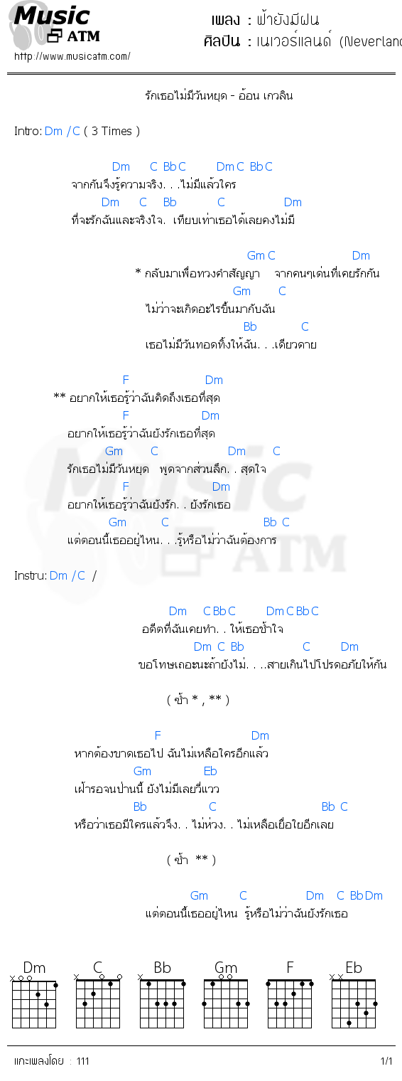 คอร์ดเพลง ฟ้ายังมีฝน