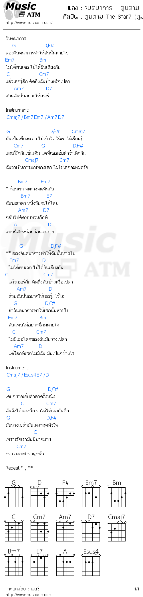 คอร์ดเพลง จินตนาการ - ตูมตาม The Star7